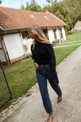 Black One Shoulder Knit Sweater