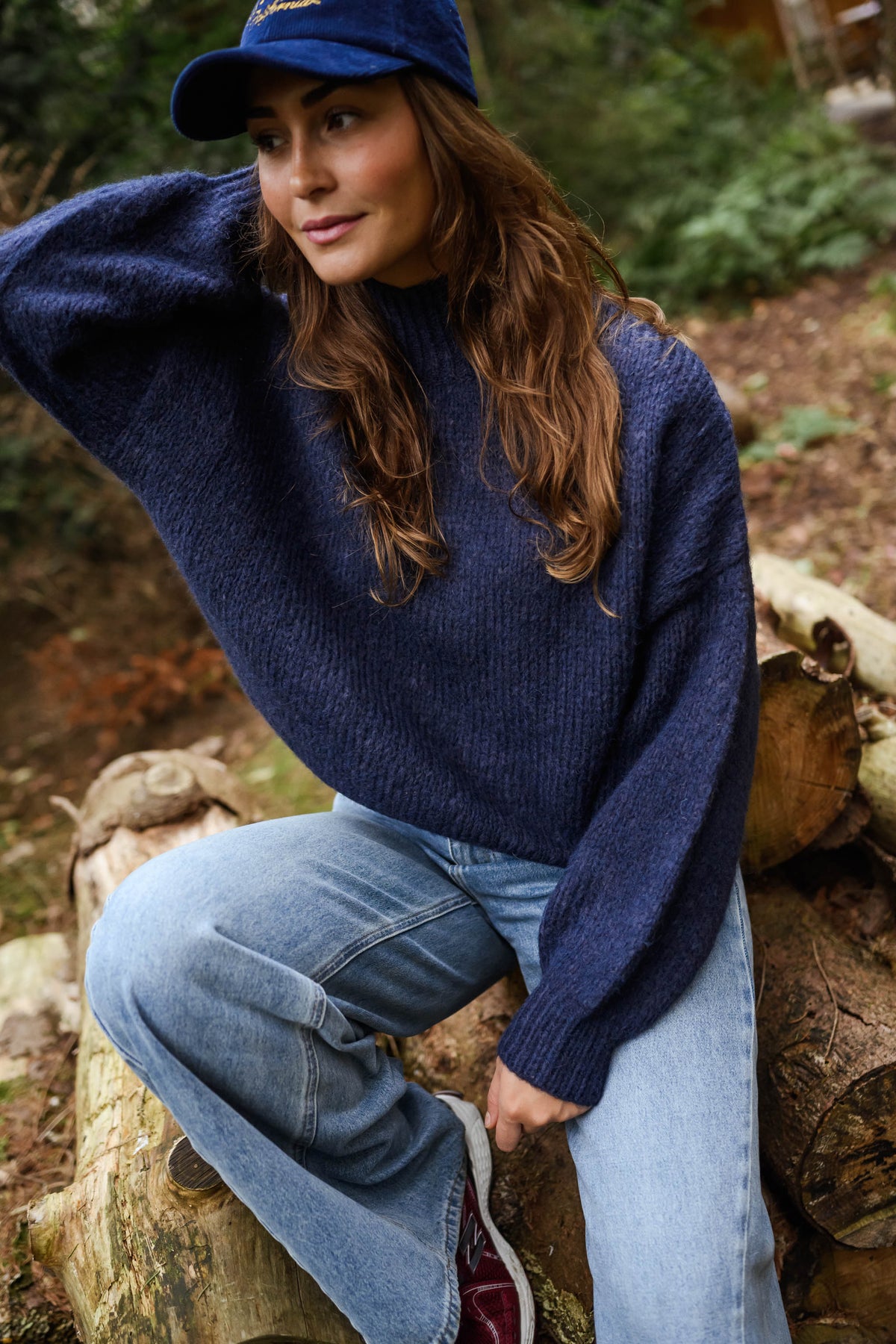 Navy Blue Drop Shoulder Sweater