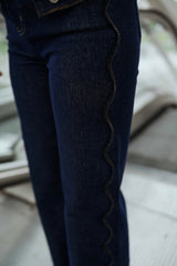 Blue Side Wavy Line Denim Jeans