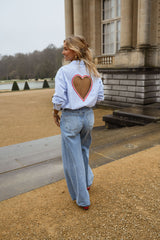 Blue Striped Sweetheart Cutout Shirt