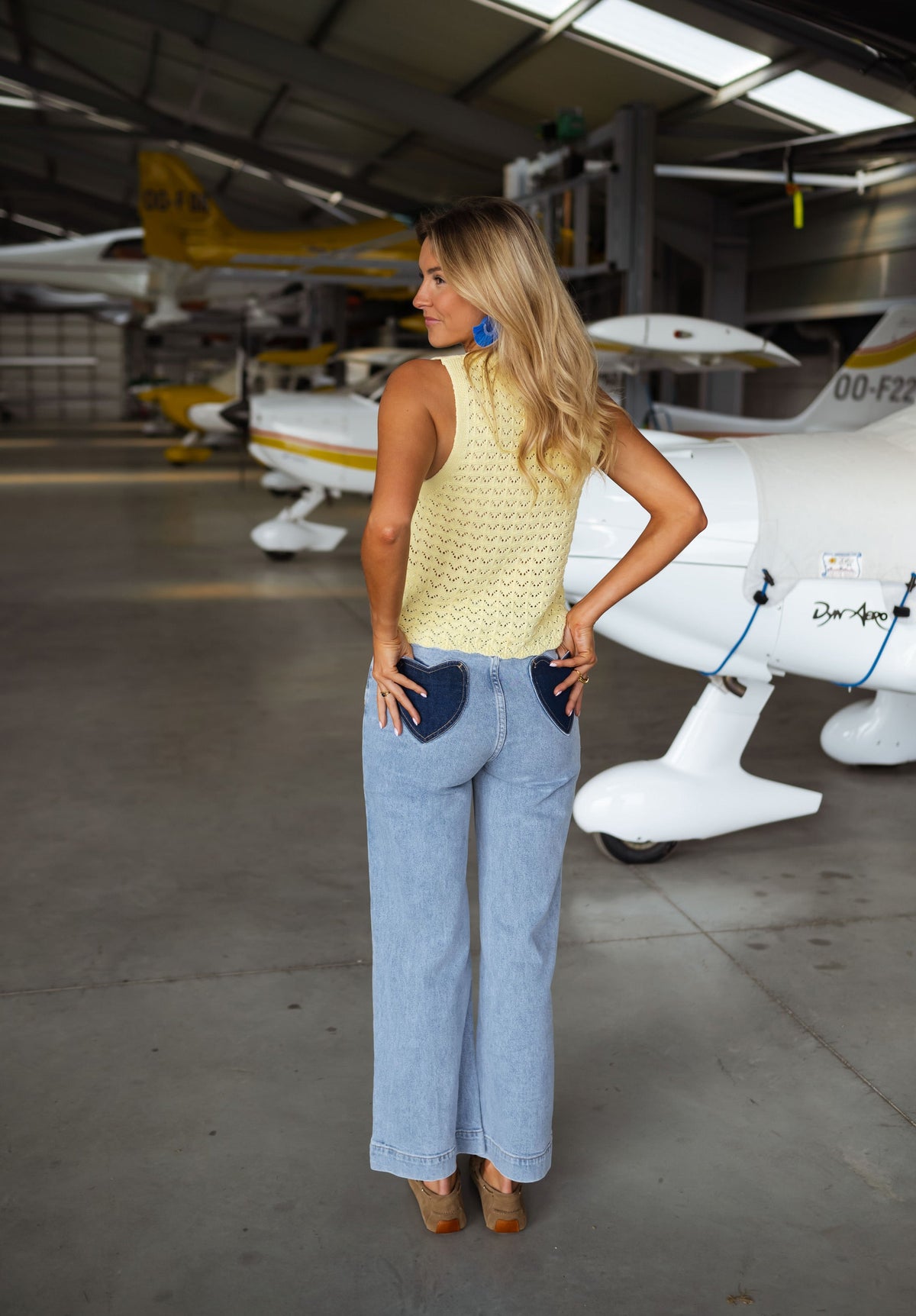 Blue Heart-Shaped Pockets Denim Jeans