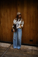 Brown Checkered Print Button Down Cardigan