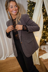 Brown Checkered Print Blazer