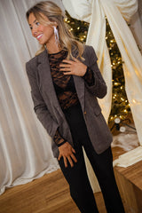 Brown Checkered Print Blazer