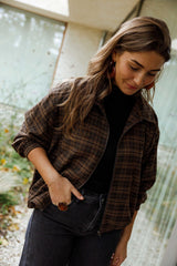 Brown Checkered Zipper Placket Jacket