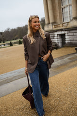 Brown Asymmetrical Planket One-Button Blazer