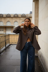 Brown Asymmetrical Planket One-Button Blazer