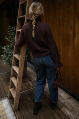 Brown Front Neck-Tie Knit Sweater
