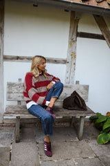 Burgundy and Khaki Striped Knit Sweater