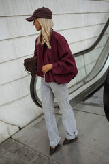 Burgundy Batwing Sleeves Jacket