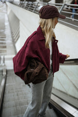 Burgundy Batwing Sleeves Jacket