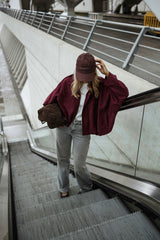 Burgundy Batwing Sleeves Jacket