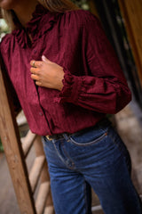 Burgundy Textured Button Down Blouse