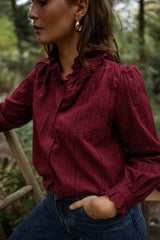 Burgundy Textured Button Down Blouse