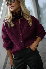 Burgundy Button Down Knit Cardigan
