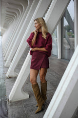 Burgundy Wrap Front Faux Seude Skort