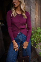 Burgundy Button Down Knit Sweater