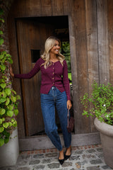 Burgundy Button Down Knit Sweater