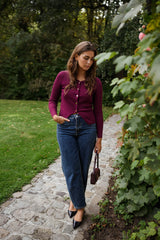 Burgundy Button Down Knit Sweater