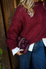 Burgundy Fuzzy Knit Pullover Sweater