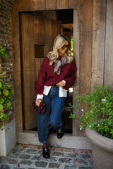 Burgundy Fuzzy Knit Pullover Sweater