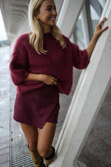 Burgundy Wrap Front Faux Seude Skort