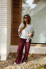 Burgundy Side Contrast Striped Waty Pants