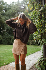Khaki Suede Mini Skort