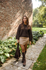 Khaki Faux Suede Skort