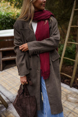 Taupe Double-Breasted Long Woolen Coat