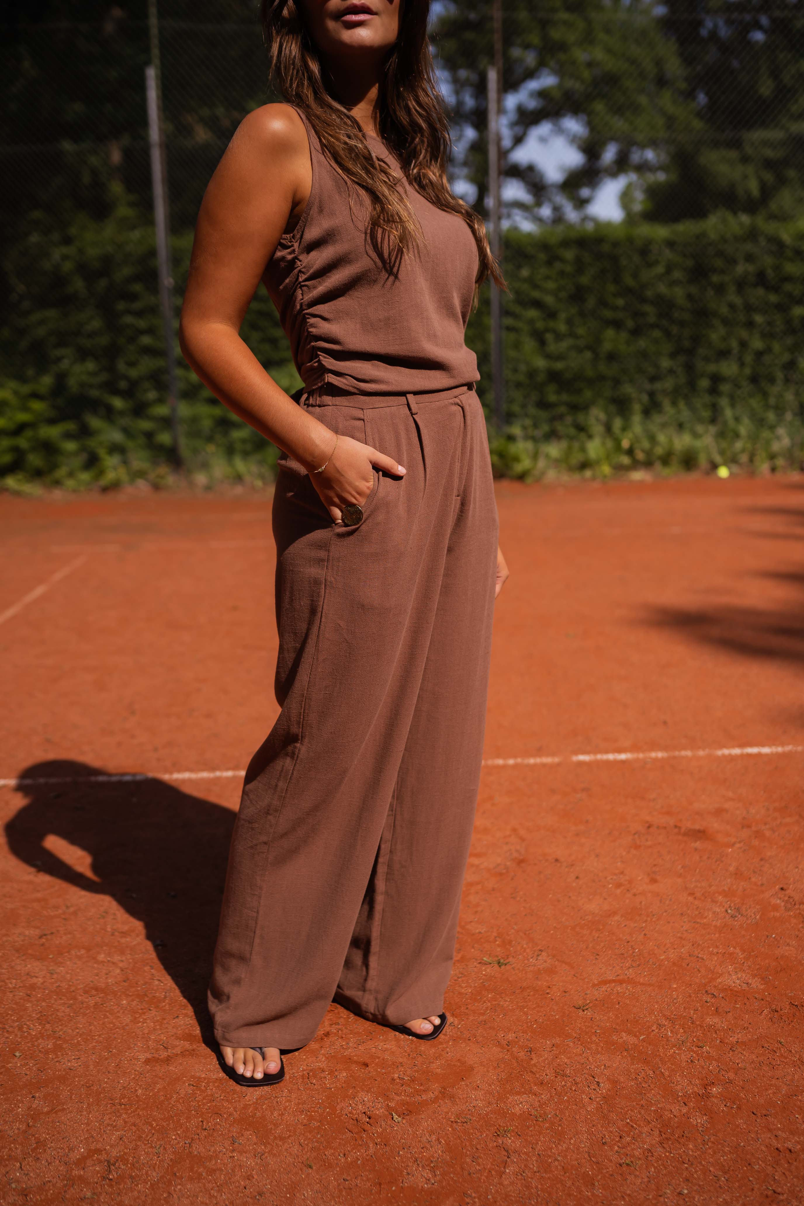 Chocolate Loose Fit Linen Pants