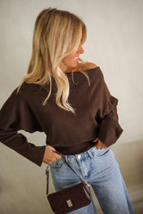 Chocolate One Shoulder Batwing Knit Sweater