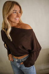 Chocolate One Shoulder Batwing Knit Sweater