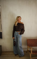 Chocolate One Shoulder Batwing Knit Sweater