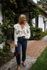 White Ruffled Flounce Chiffon Blouse