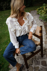 White Ruffled Flounce Chiffon Blouse