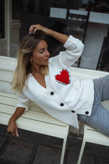 White Sweetheart Print Knit Cardigan