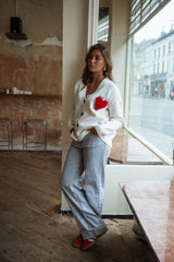 White Sweetheart Print Knit Cardigan