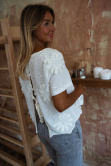 Embroidered Flower Appliqué Blouse