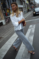 White Lace Paneled Shirt