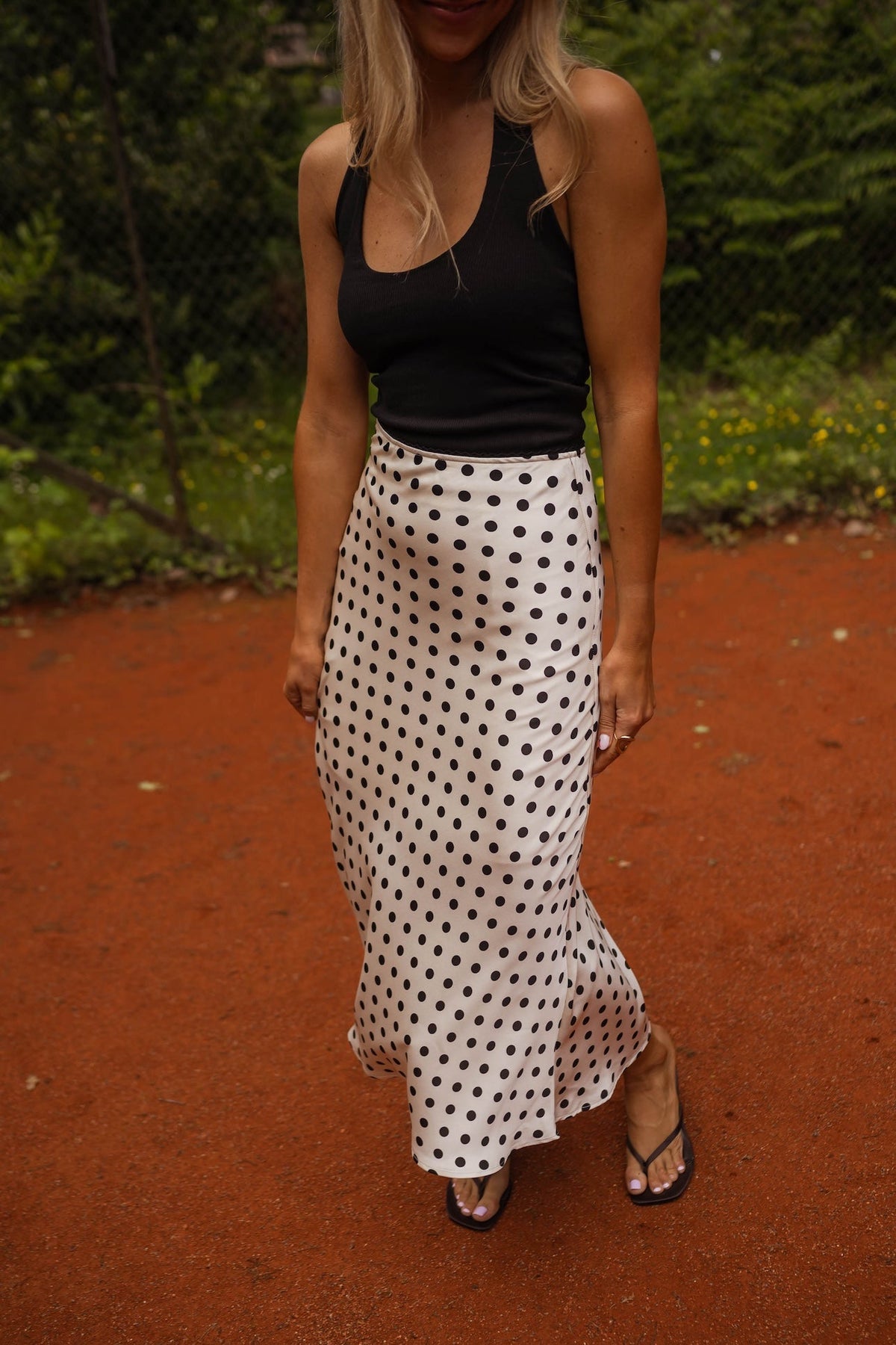 Polka Dot Print Midi Skirt
