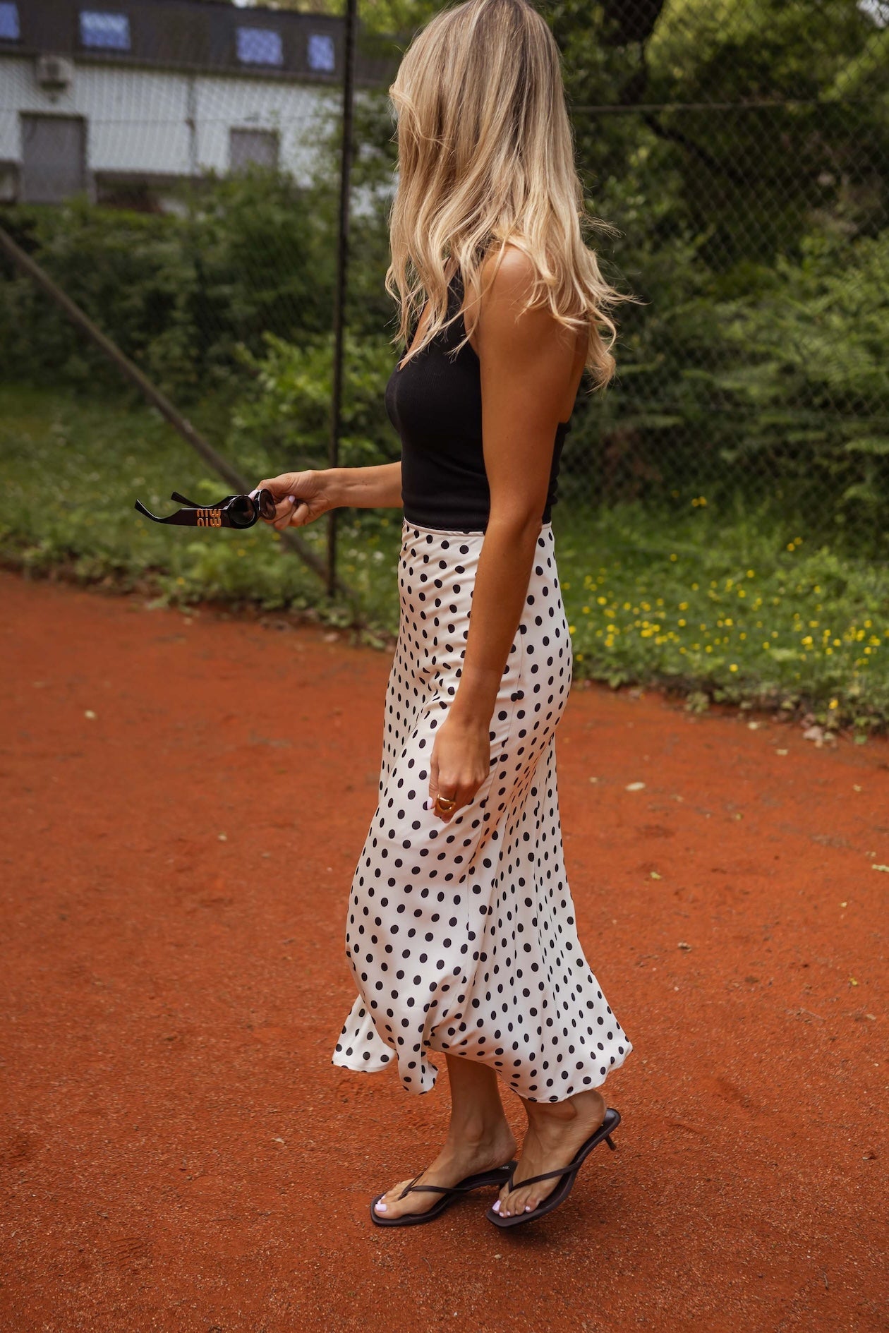 Polka Dot Print Midi Skirt