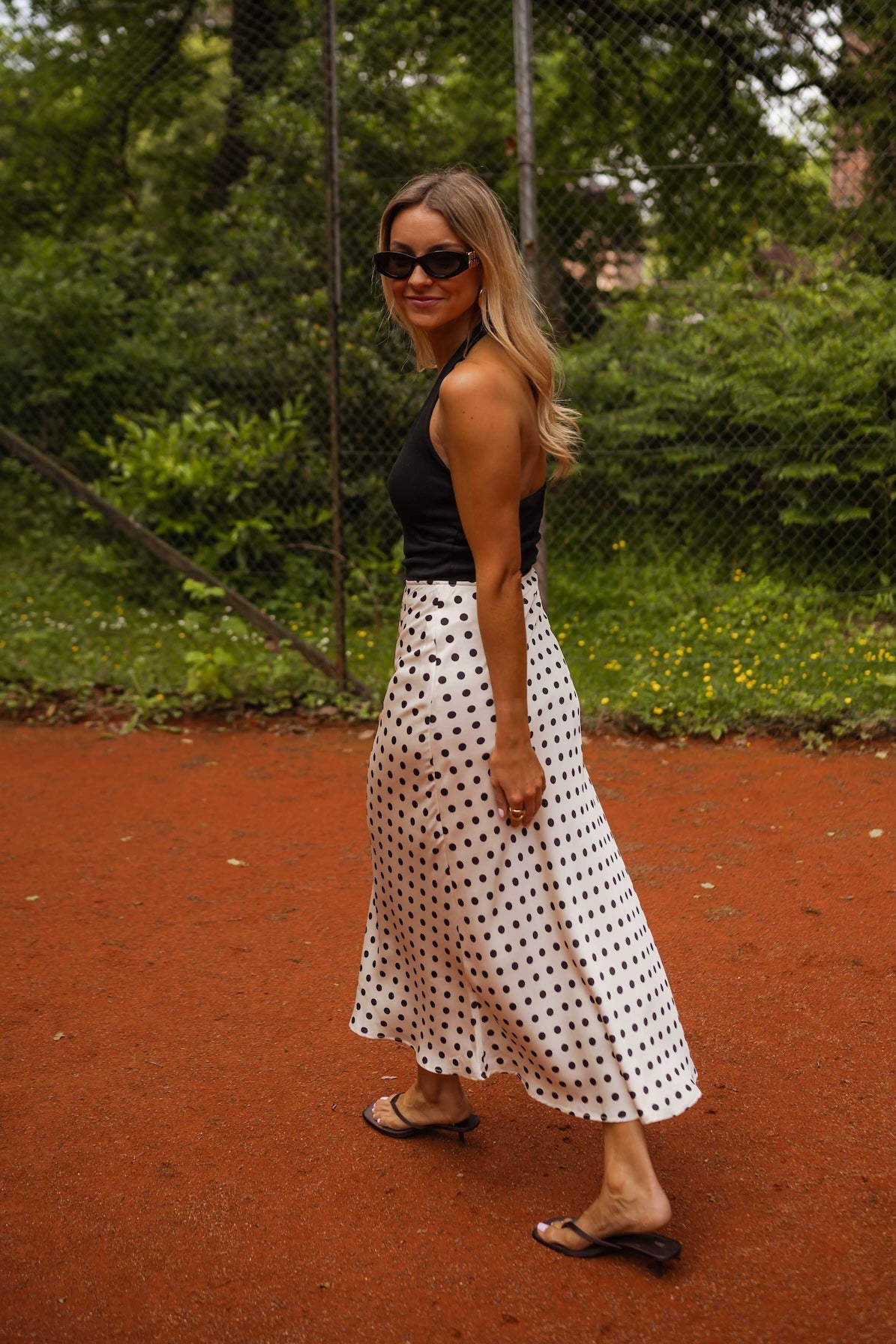 Polka Dot Print Midi Skirt