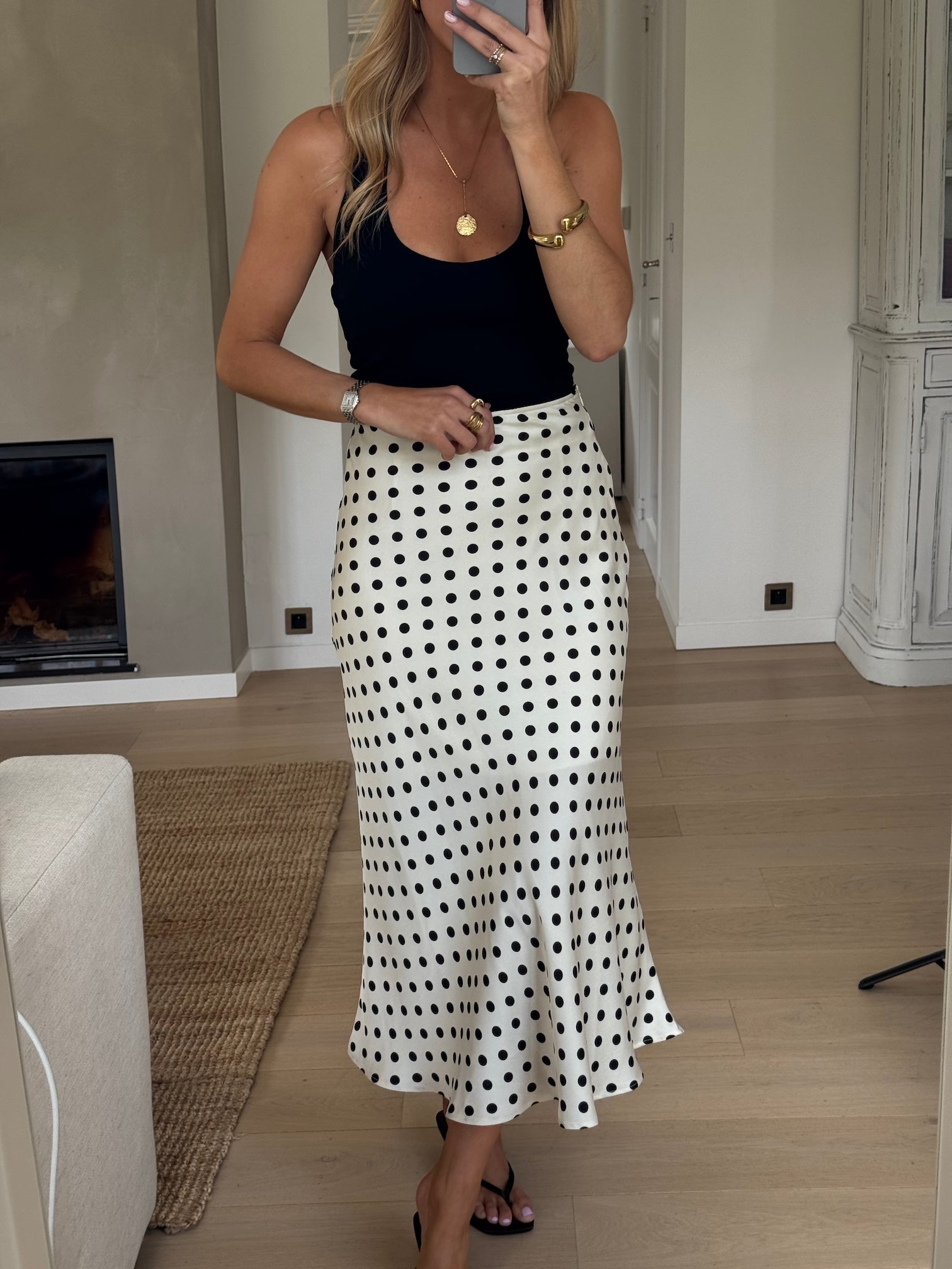Polka Dot Print Midi Skirt