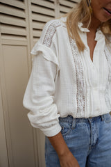 White Crochet Lace Insert Shirt