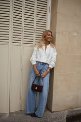 White Crochet Lace Insert Shirt