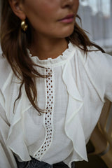White Front Ruffled Detail Chiffon Blouse