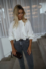 White Front Ruffled Detail Chiffon Blouse