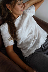 White Crochet Flower Blouse