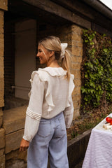 White Flounced Long Sleeves Blouse